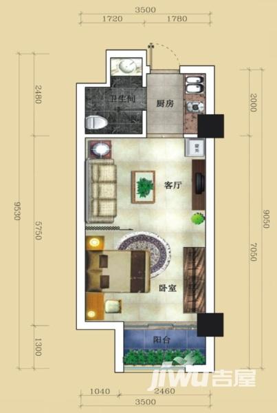 世纪阳光大厦公寓楼 1室1厅1卫 1200.0元/月 世纪阳光大厦公寓楼 1室1厅1卫 1200.0元/月户型图