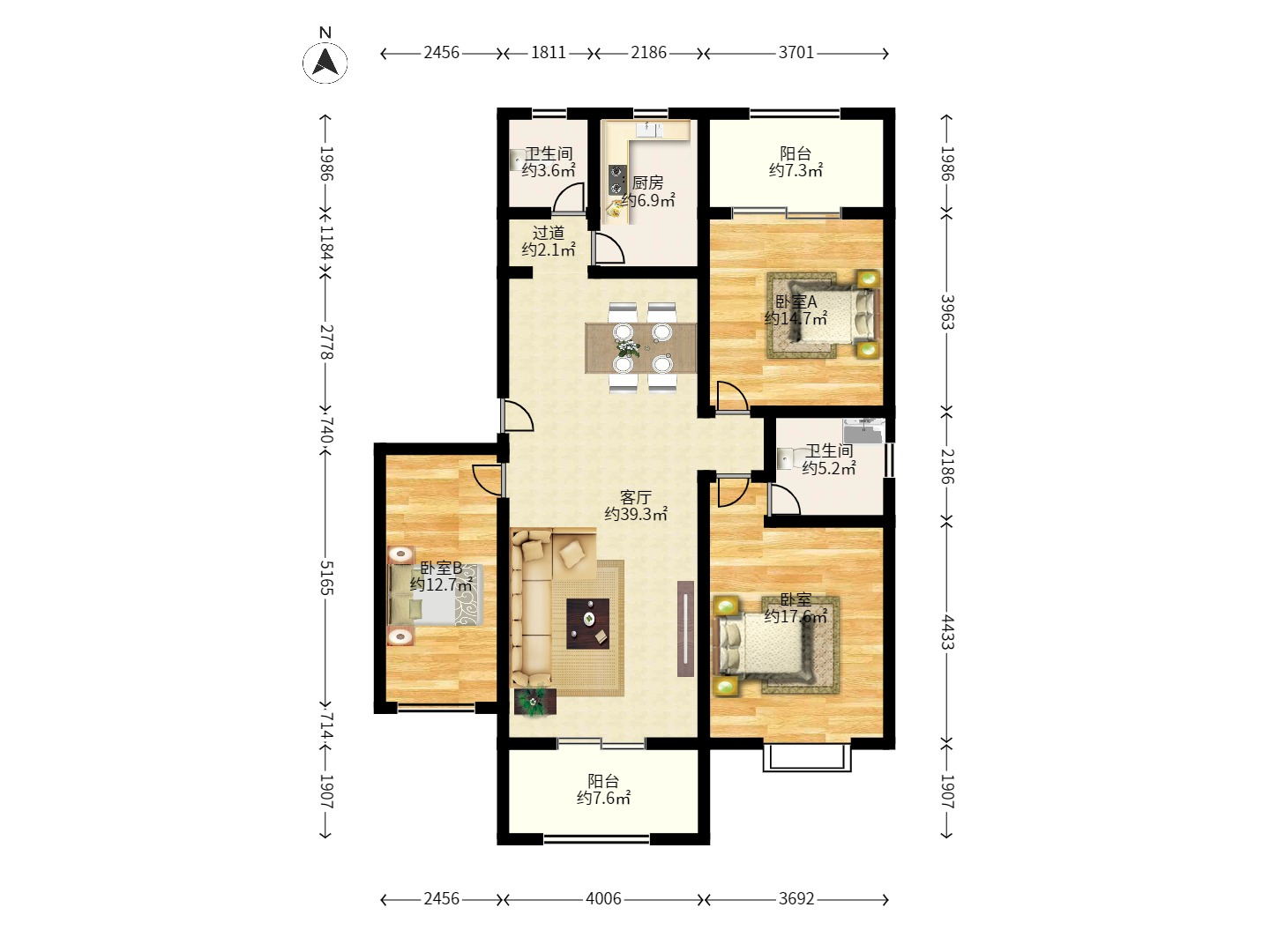 麓谷沐春园 3室2厅1卫 2300.0元/月 麓谷沐春园 3室2厅1卫 2300.0元/月户型图