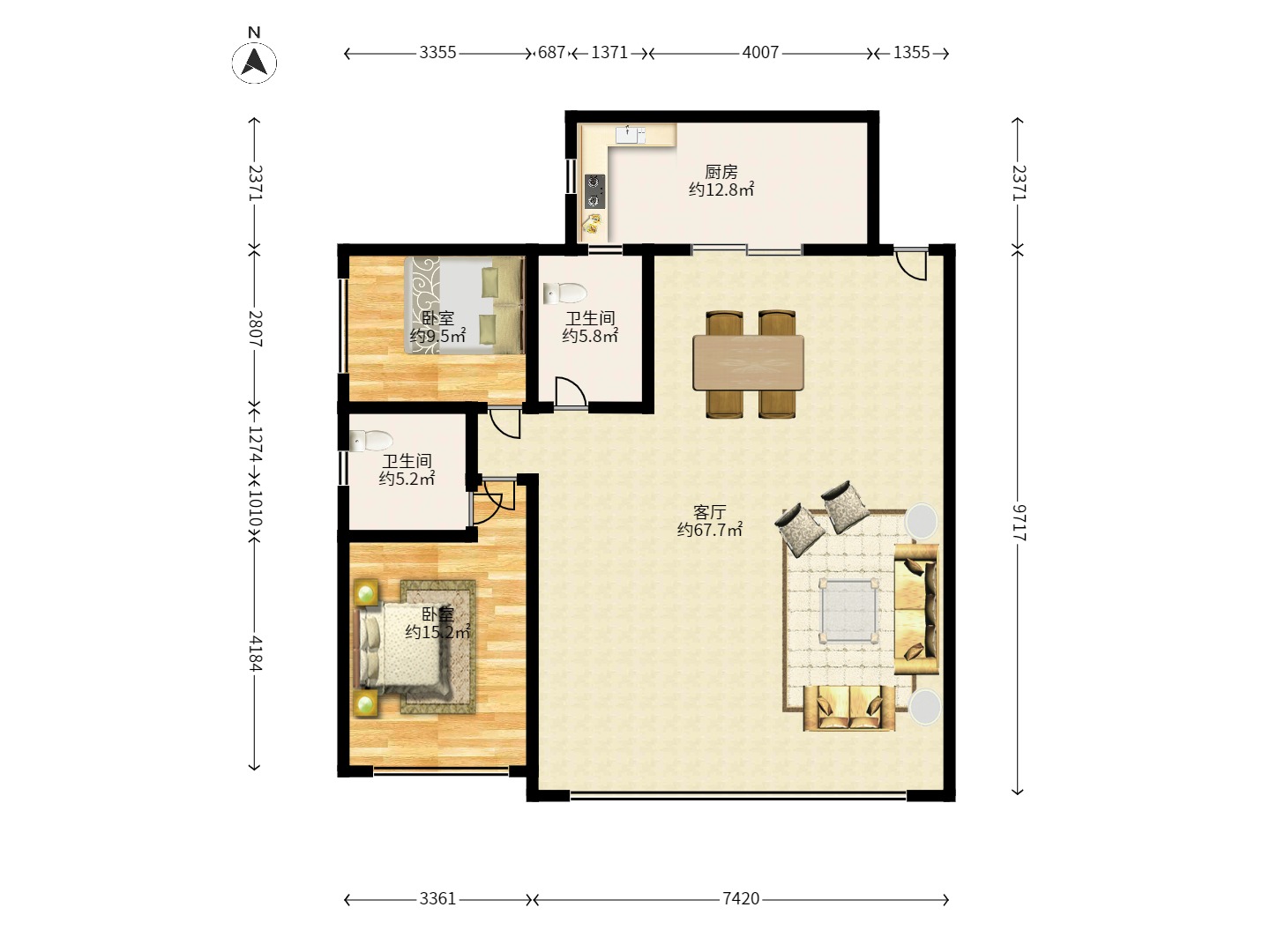 湖南财富中心  5室2厅2卫    4800.0元/月 湖南财富中心  5室2厅2卫    4800.0元/月户型图