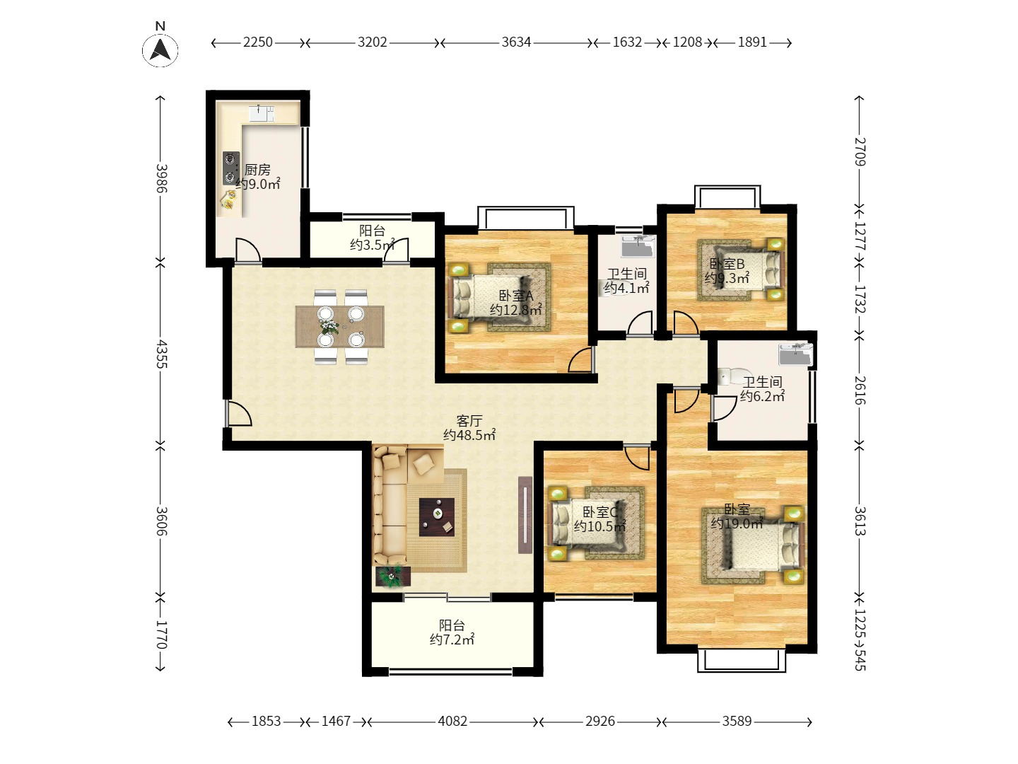 恒大雅苑  4室2厅2卫    3000.0元/月 恒大雅苑  4室2厅2卫    3000.0元/月户型图