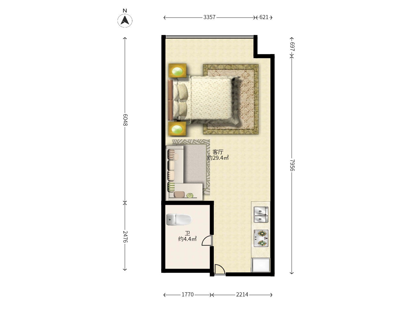 融科檀香山(融科紫檀、香山国际) 1室1厅1卫 1500.0元/月 融科檀香山(融科紫檀、香山国际) 1室1厅1卫 1500.0元/月户型图