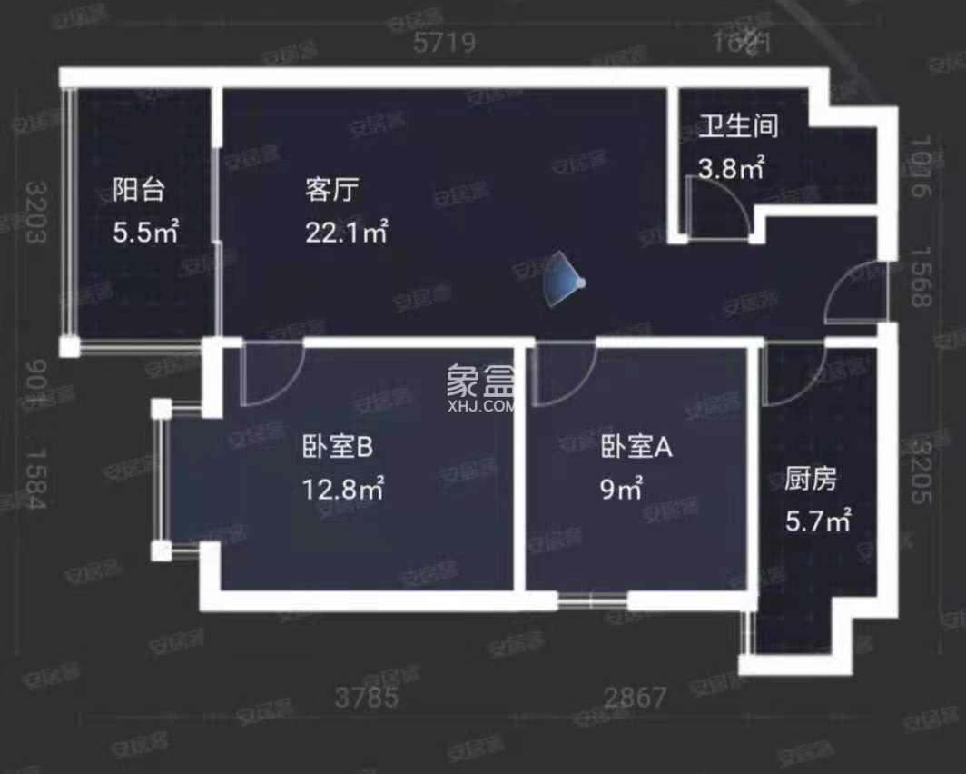 中海观园  2室2厅1卫   2800.00元/月户型图