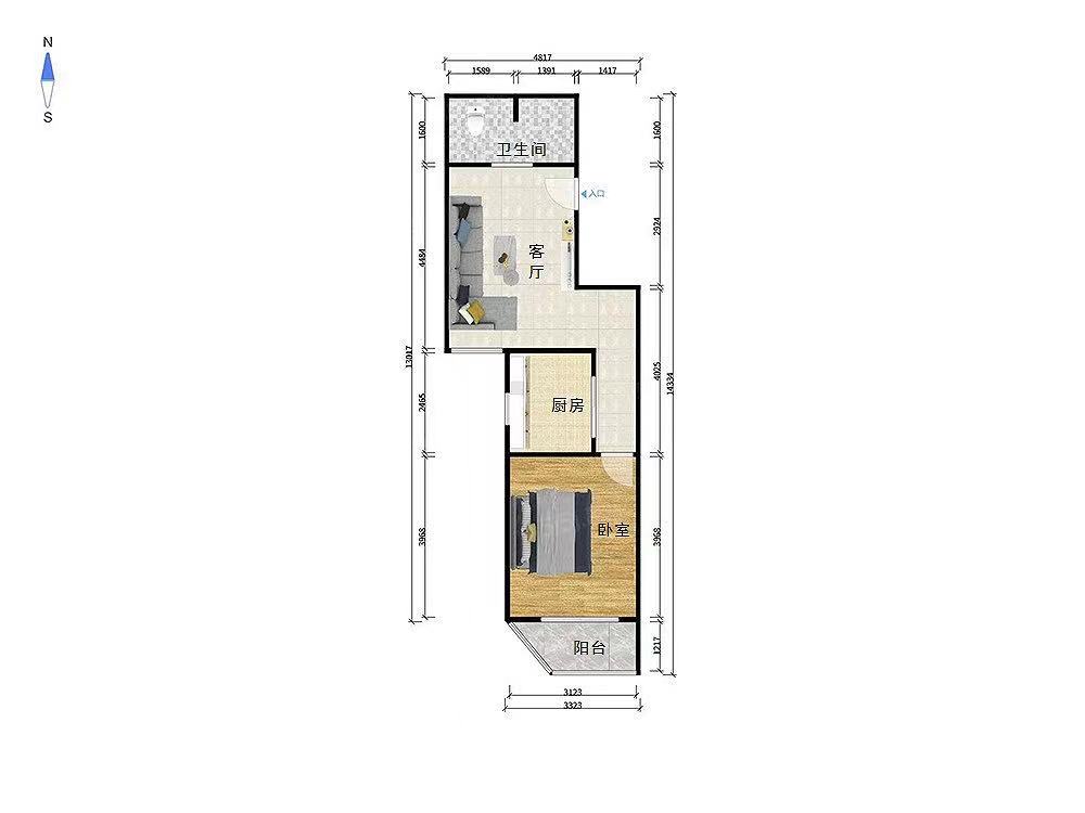 恒大绿洲  1室1厅1卫   1600.00元/月户型图