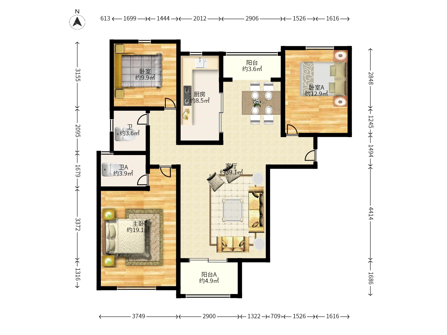 旭辉御府 1室2厅1卫 2600.0元/月 旭辉御府 1室2厅1卫 2600.0元/月户型图