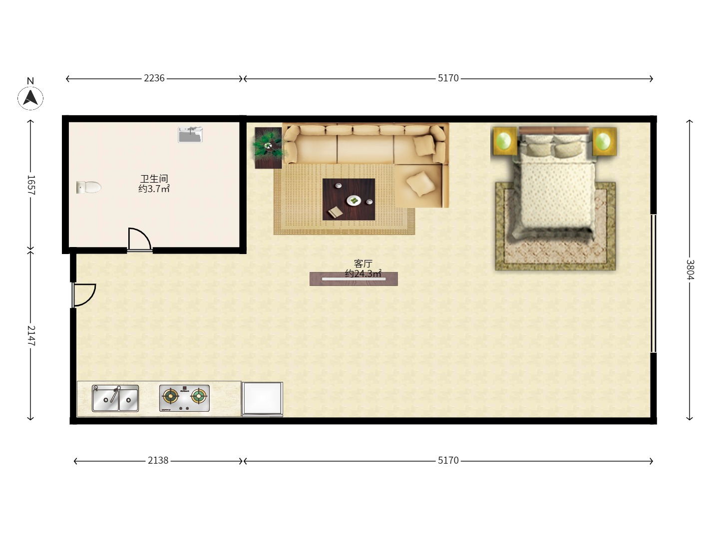 金科时代中心 1室1厅1卫 1400.0元/月 金科时代中心 1室1厅1卫 1400.0元/月户型图