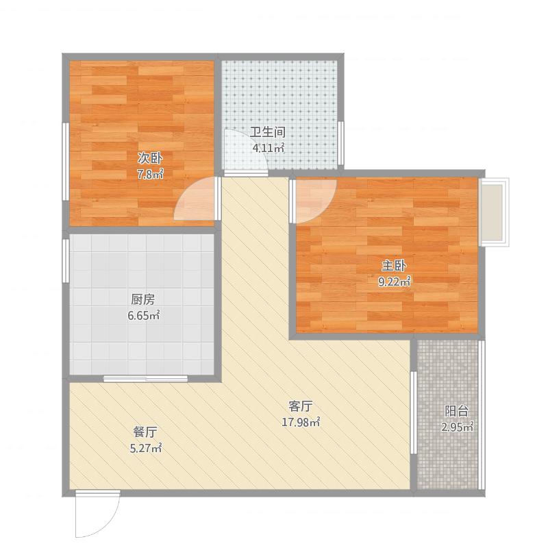 南湖春天  2室1厅1卫   1900.00元/月户型图