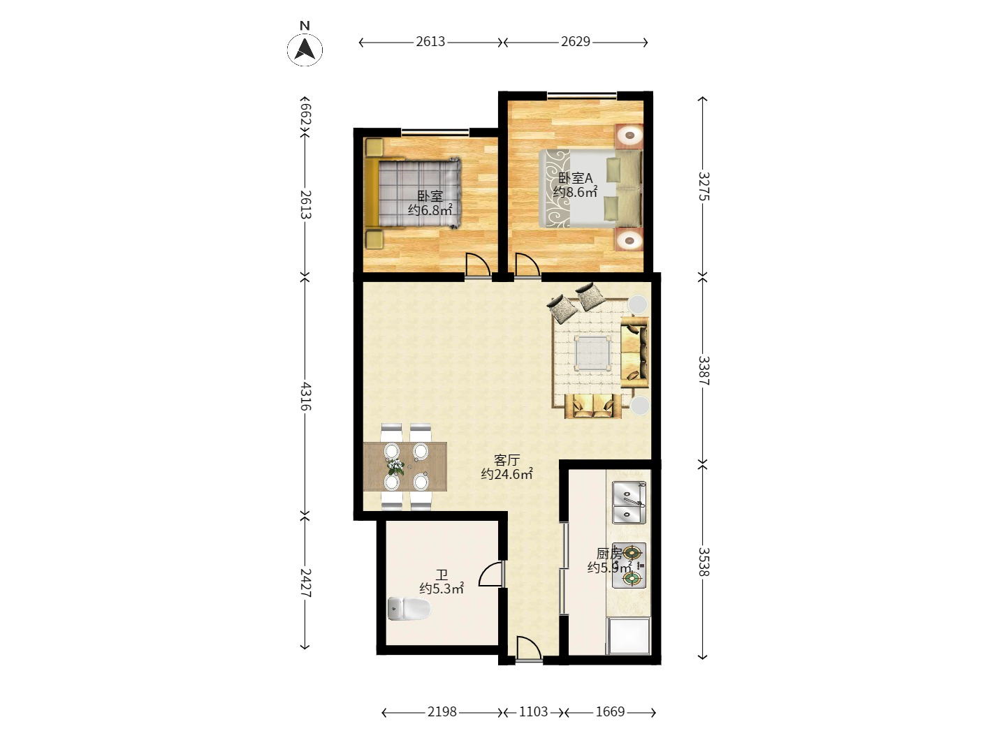 昊天大厦  2室1厅1卫    2600.0元/月 昊天大厦  2室1厅1卫    2600.0元/月户型图
