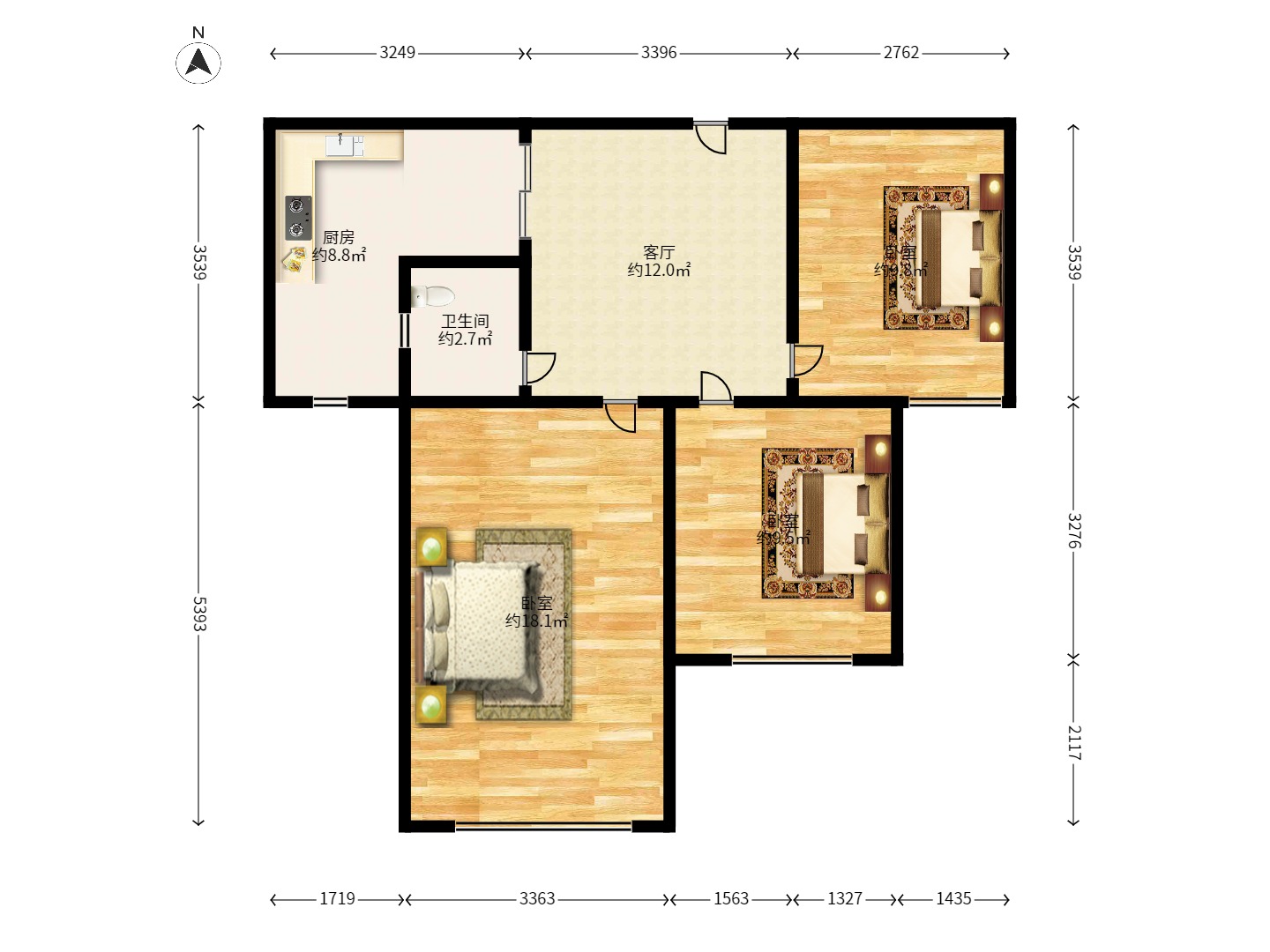 中建梅溪湖中心 2室2厅1卫 4200.0元/月 中建梅溪湖中心 2室2厅1卫 4200.0元/月户型图