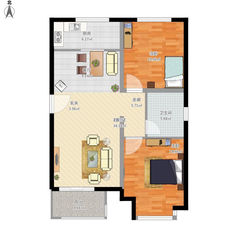 雅典新城  2室1厅1卫   1800.00元/月户型图