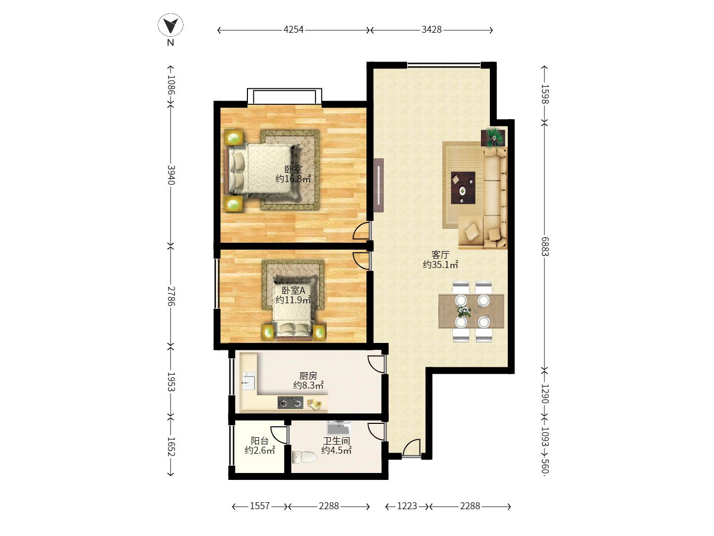 锦湘国际星城三期(锦绣苑) 2室1厅1卫 1500.0元/月 锦湘国际星城三期(锦绣苑) 2室1厅1卫 1500.0元/月户型图