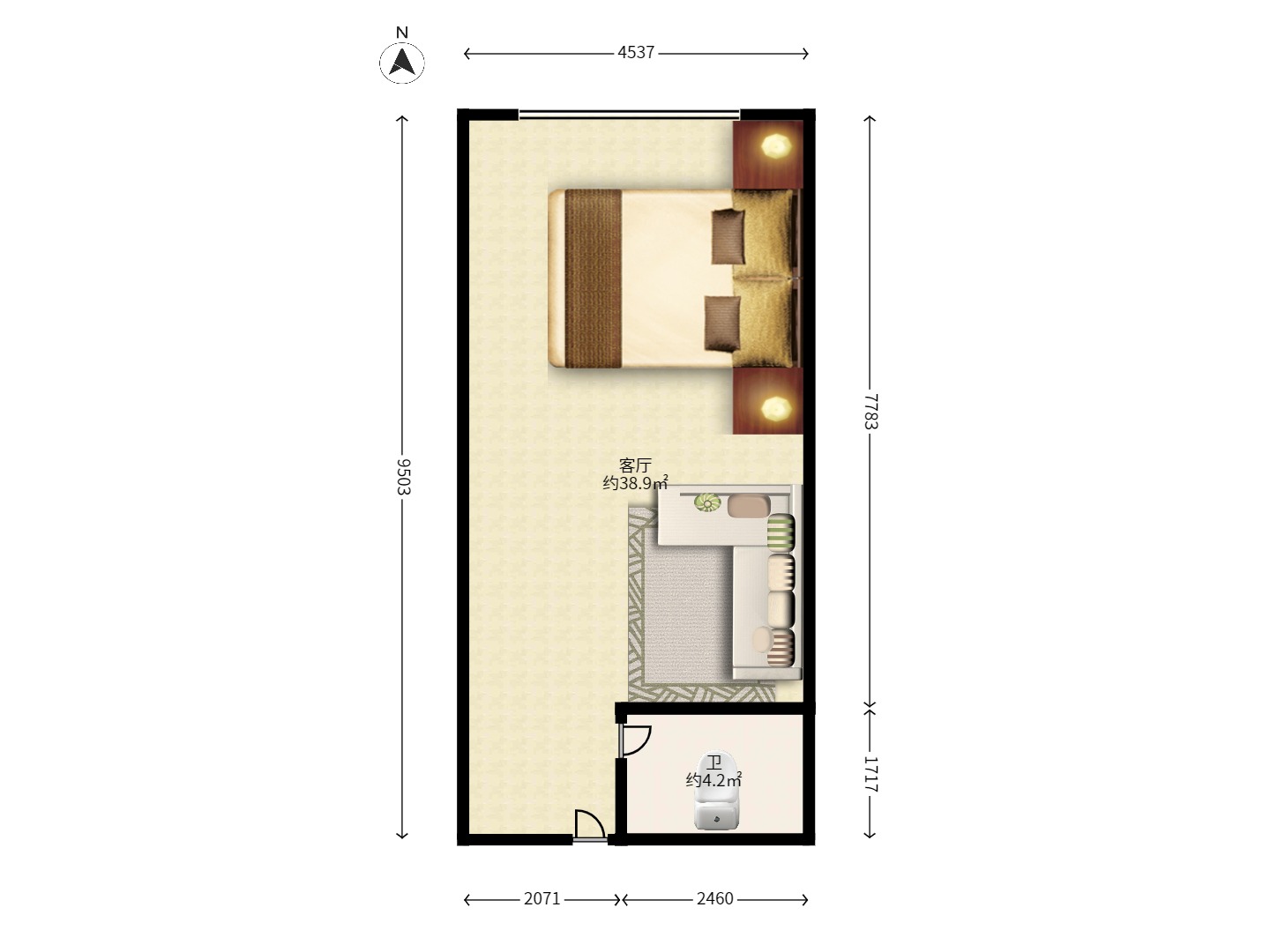 先锋东外滩 1室1厅1卫 1500.0元/月 先锋东外滩 1室1厅1卫 1500.0元/月户型图