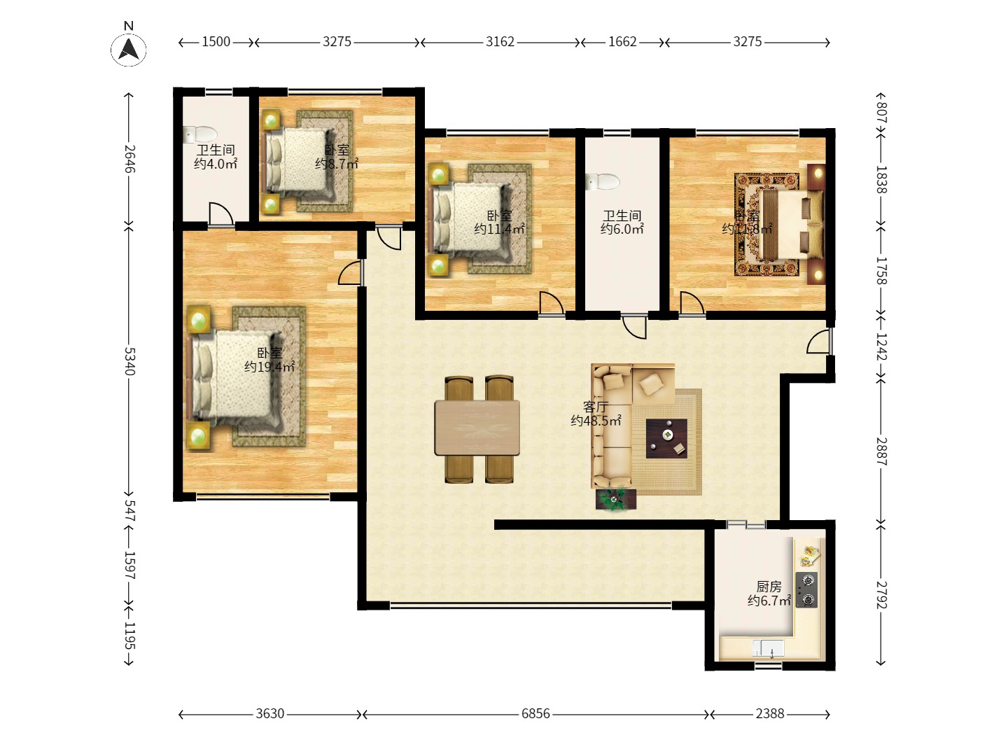 梅溪湖合能璞丽 6室2厅2卫 5500.0元/月 梅溪湖合能璞丽 6室2厅2卫 5500.0元/月户型图