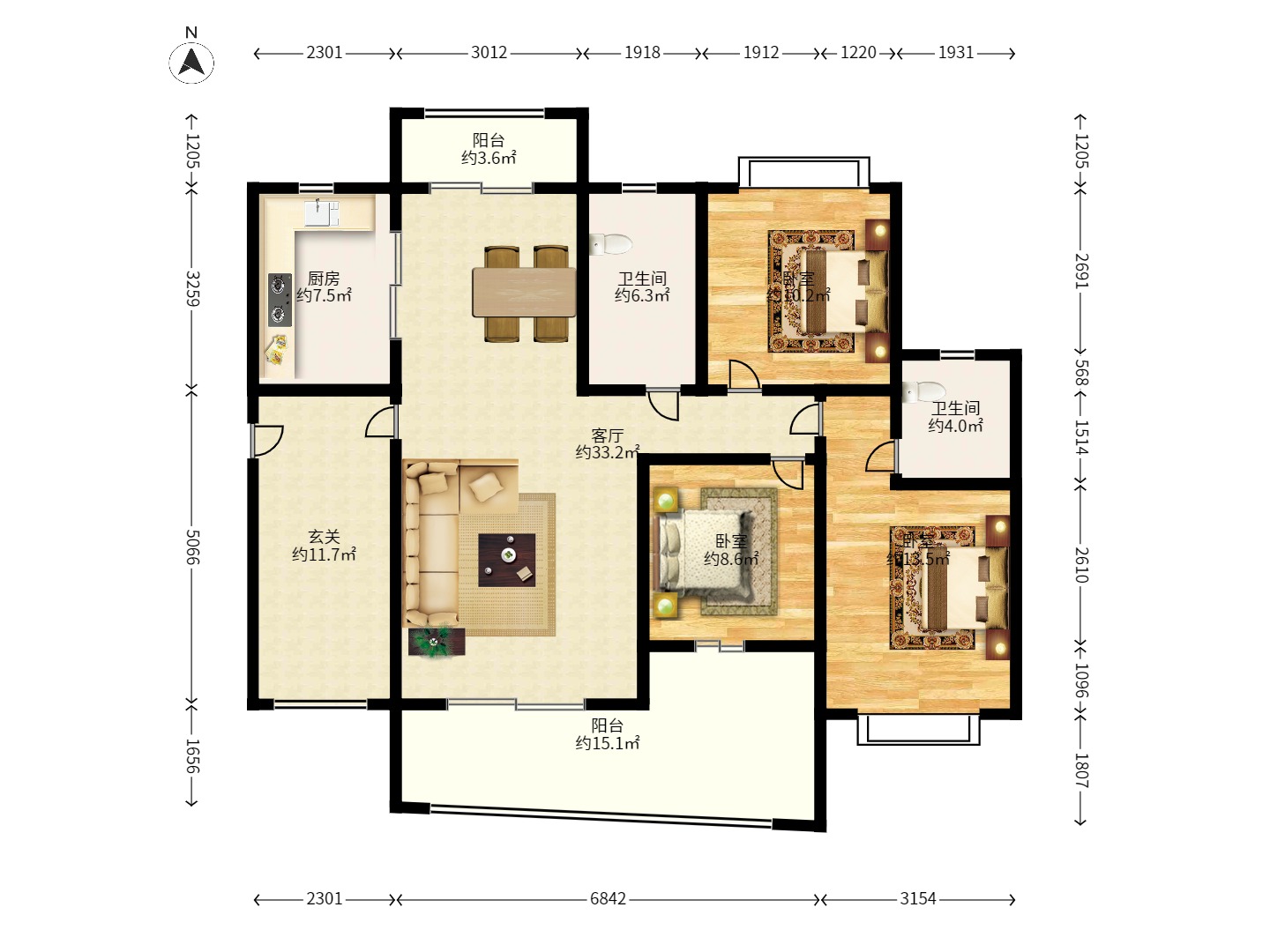 名家翡翠花园  4室2厅2卫    3000.0元/月 名家翡翠花园  4室2厅2卫    3000.0元/月户型图