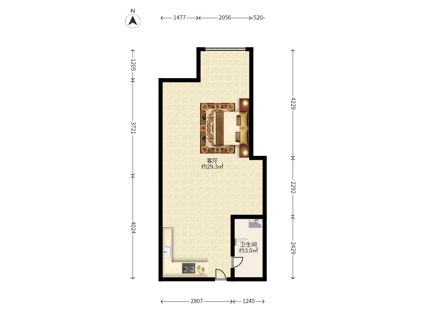 万博汇 1室1厅1卫 1500.0元/月 万博汇 1室1厅1卫 1500.0元/月户型图