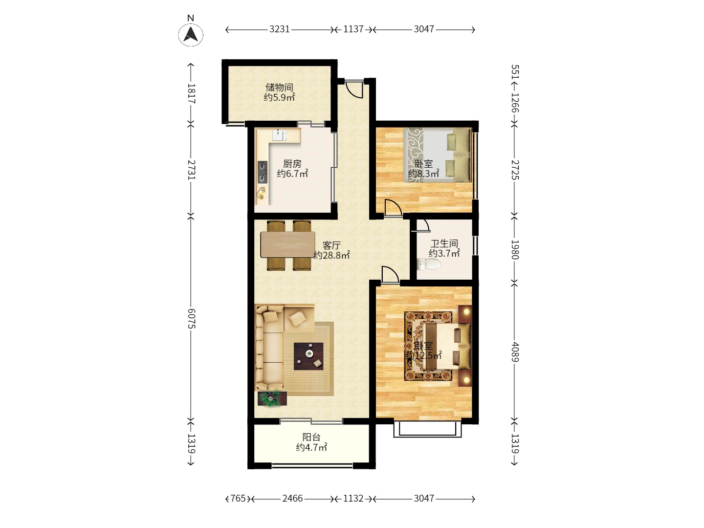 錢隆首府(福晟御園)  3室1廳1衛(wèi)    3300.0元/月戶型圖