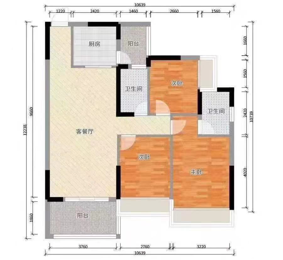 芙蓉花园  3室2厅1卫   1600.00元/月户型图