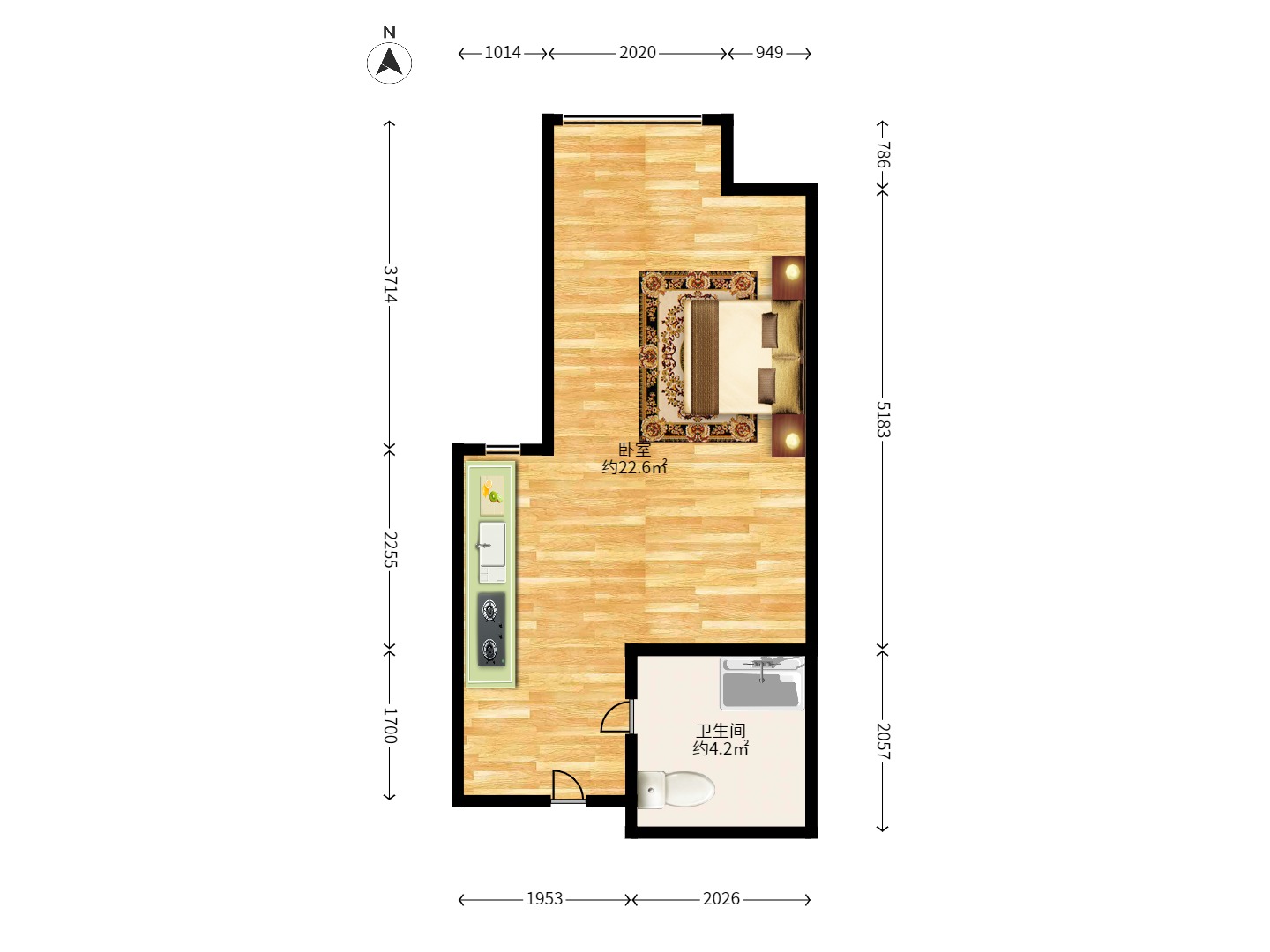 德思勤城市广场（宝格丽公寓）  1室0厅1卫   1600.00元/月户型图
