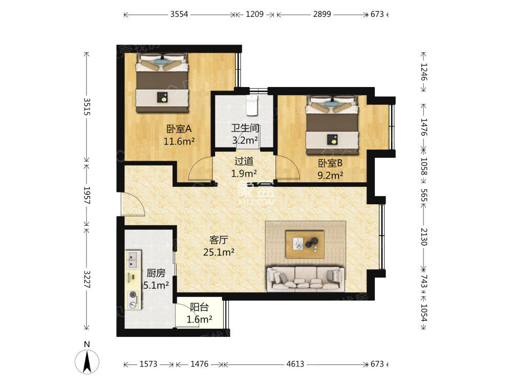 洛森堡新殿  3室1厅2卫   3200.00元/月户型图