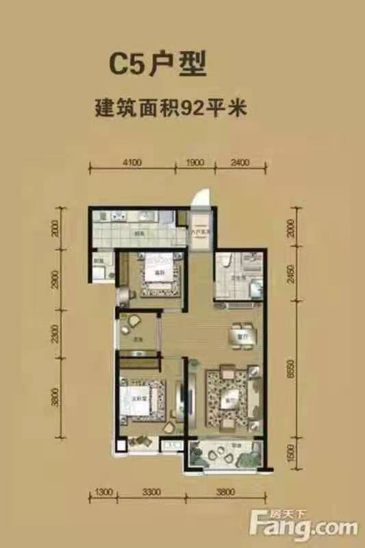 中海观园  2室2厅1卫   3000.00元/月户型图