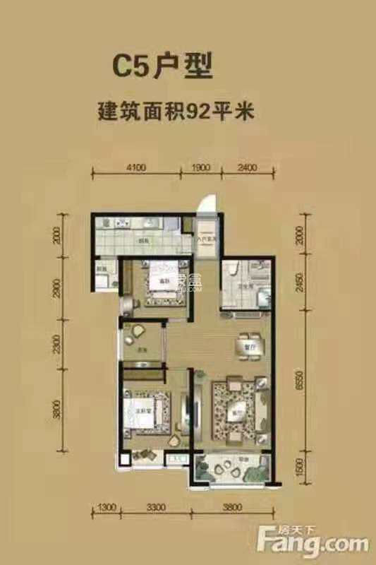 中海观园  2室2厅1卫   3000.00元/月户型图