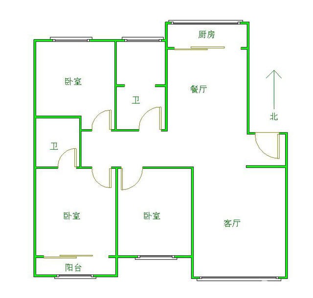 湘中园  2室1厅1卫   1280.00元/月户型图