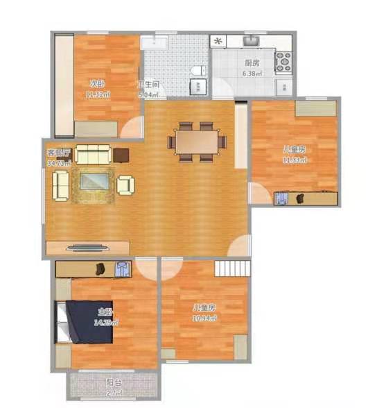 西湖一村社区南区  3室1厅1卫   1600.00元/月户型图