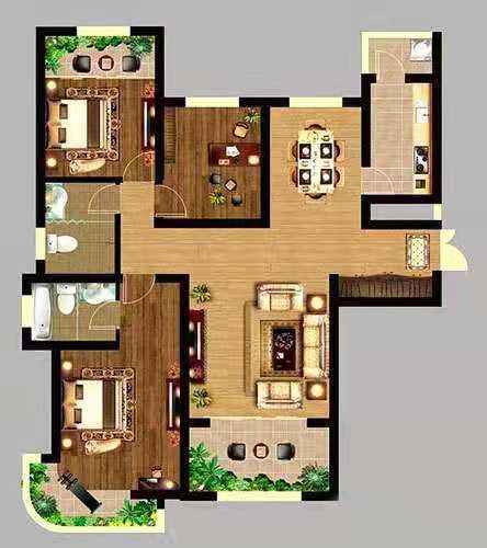 天成花园  4室2厅2卫   90.80万户型图