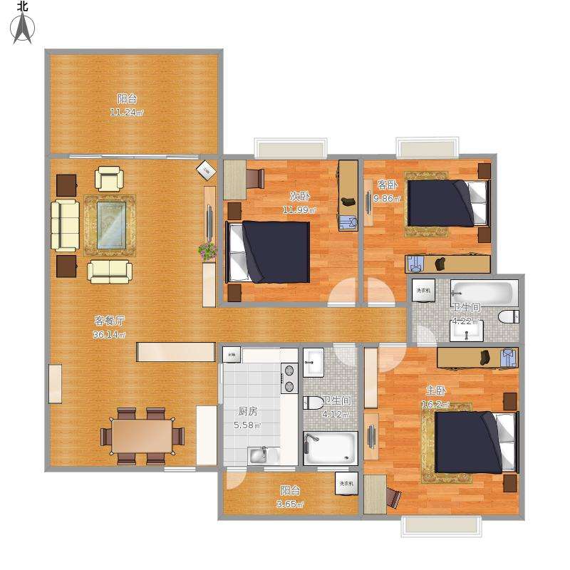 古城春天  3室2厅2卫   62.00万户型图