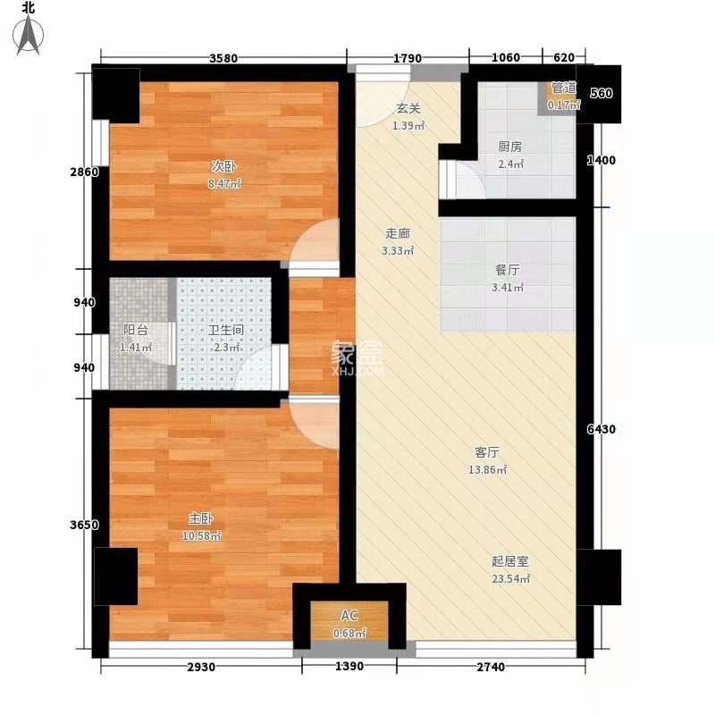 天府鹤林-西区（一期）  2室2厅1卫   2100.00元/月户型图