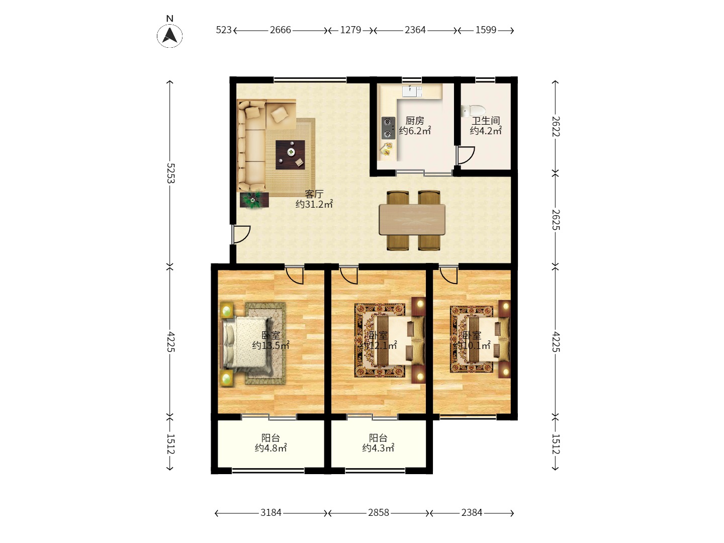 湘农桥社区 3室2厅1卫 2800.0元/月 湘农桥社区 3室2厅1卫 2800.0元/月户型图