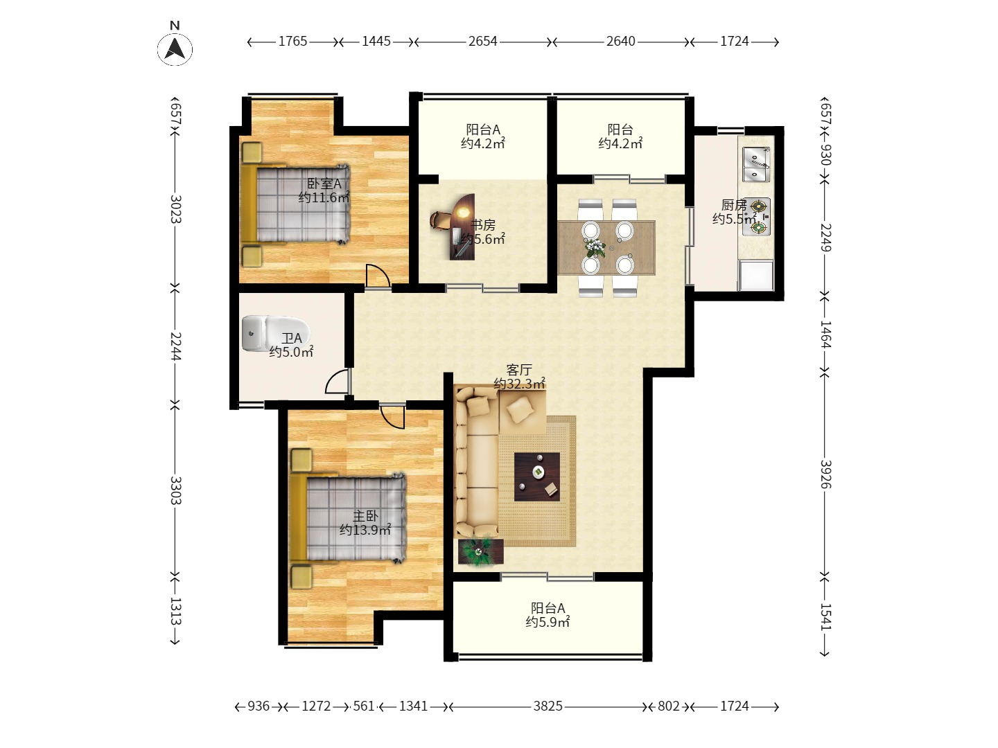 保利花园  3室2厅1卫   110.00万户型图