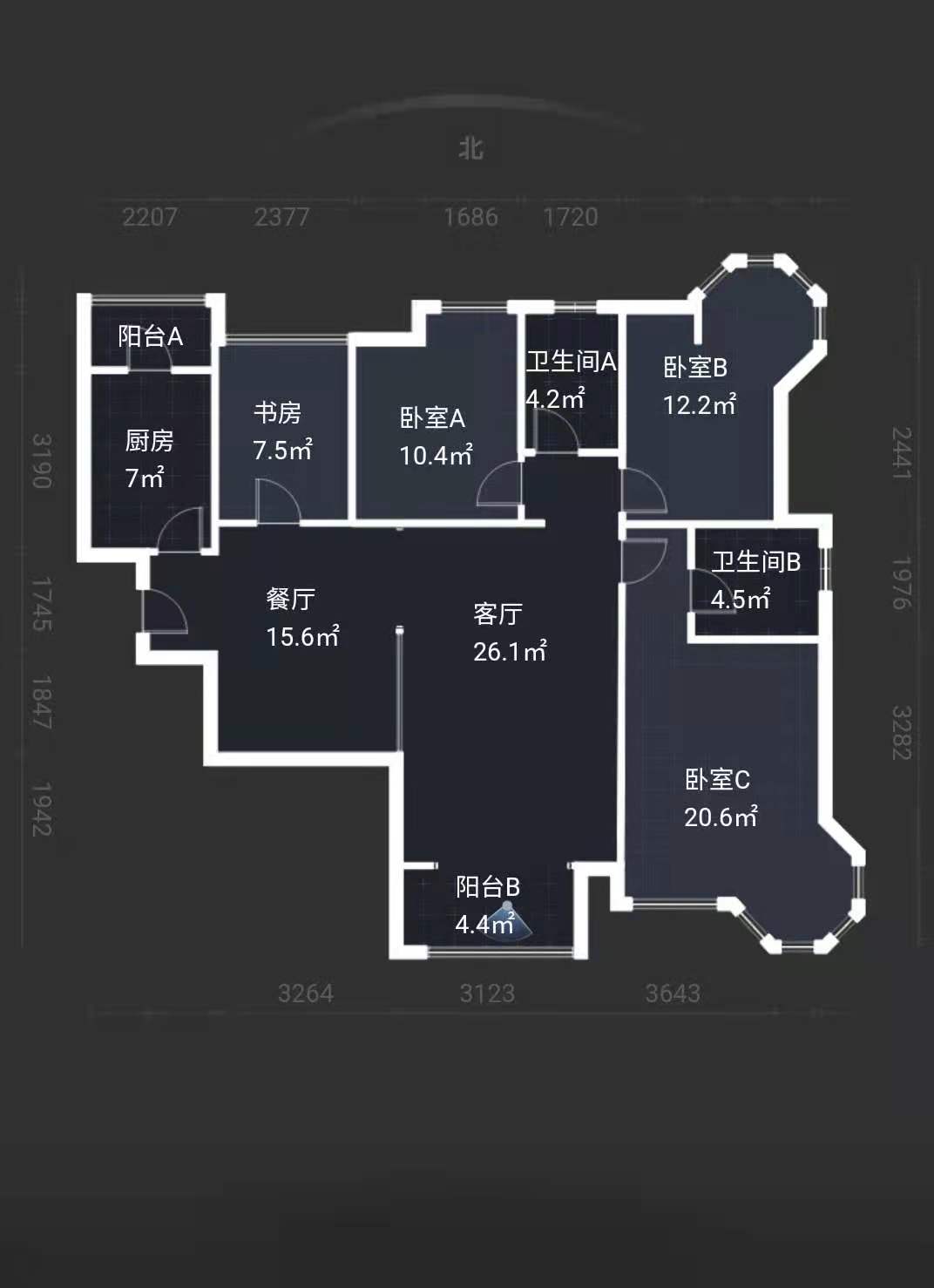 中冶一曲江山  3室2厅2卫   4800.00元/月户型图