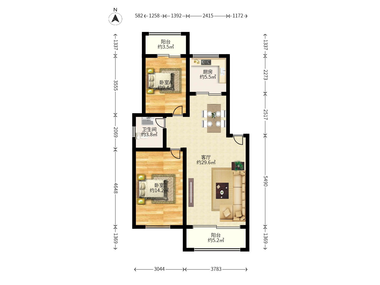 湘瑞家园 2室2厅1卫 1100.0元/月 湘瑞家园 2室2厅1卫 1100.0元/月户型图