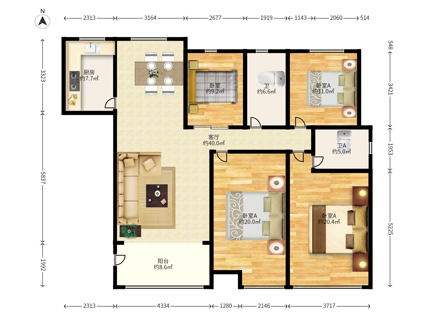 黑金时代广场 3室1厅1卫 2200.0元/月 黑金时代广场 3室1厅1卫 2200.0元/月户型图