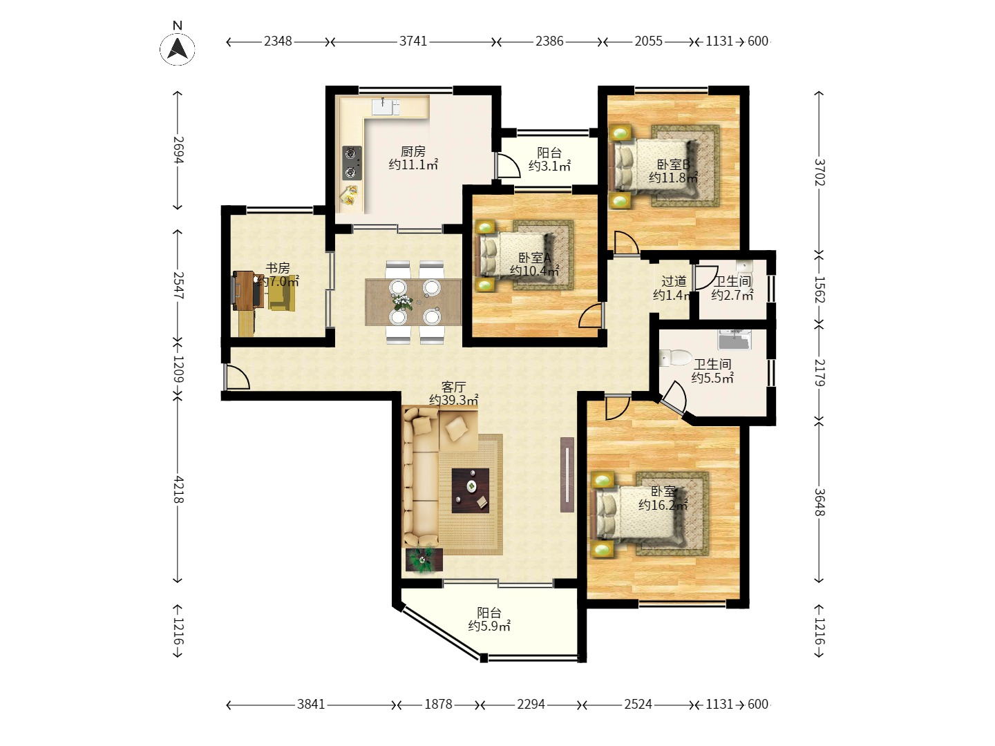 旭辉御府 3室2厅2卫 2700.0元/月 旭辉御府 3室2厅2卫 2700.0元/月户型图