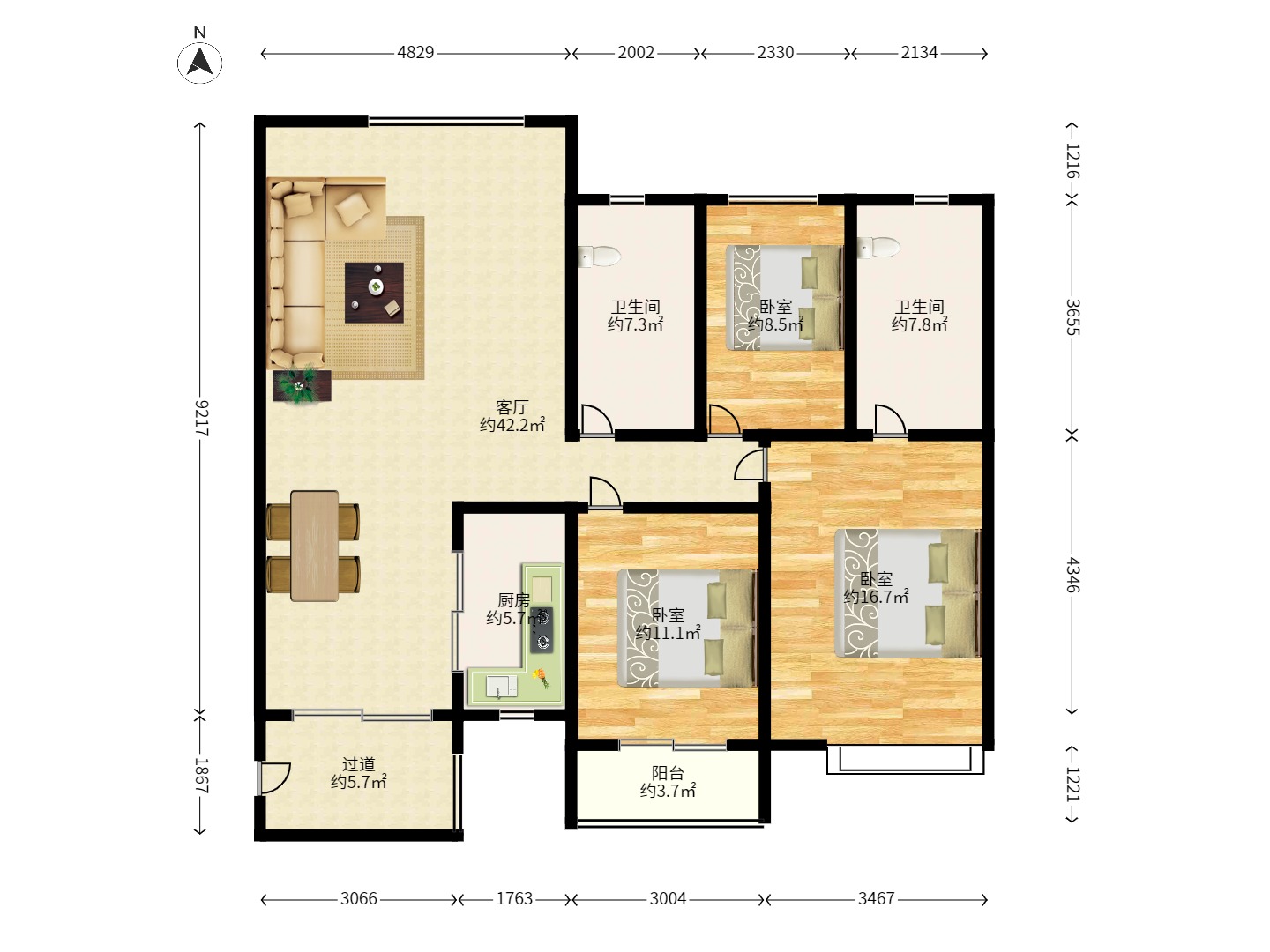 好望谷  3室2厅2卫    1800.0元/月 好望谷  3室2厅2卫    1800.0元/月户型图
