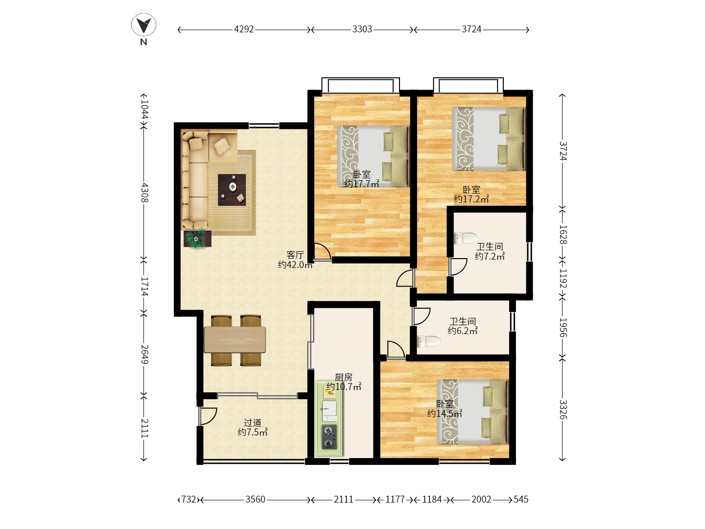 茂华禧都会  3室2厅2卫   185.00万户型图
