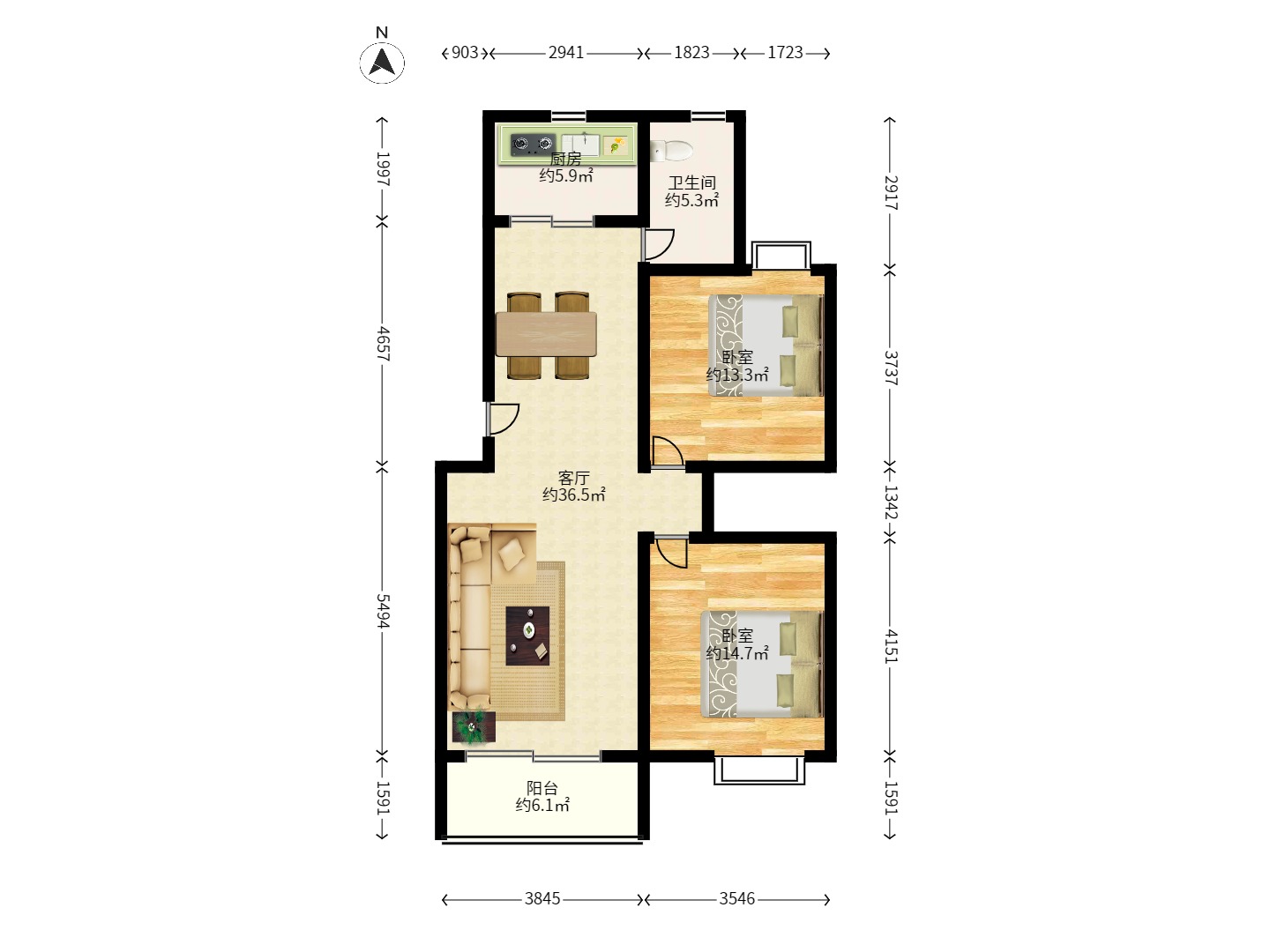 锦湘国际星城二期(锦雅苑) 2室2厅1卫 2100.0元/月 锦湘国际星城二期(锦雅苑) 2室2厅1卫 2100.0元/月户型图
