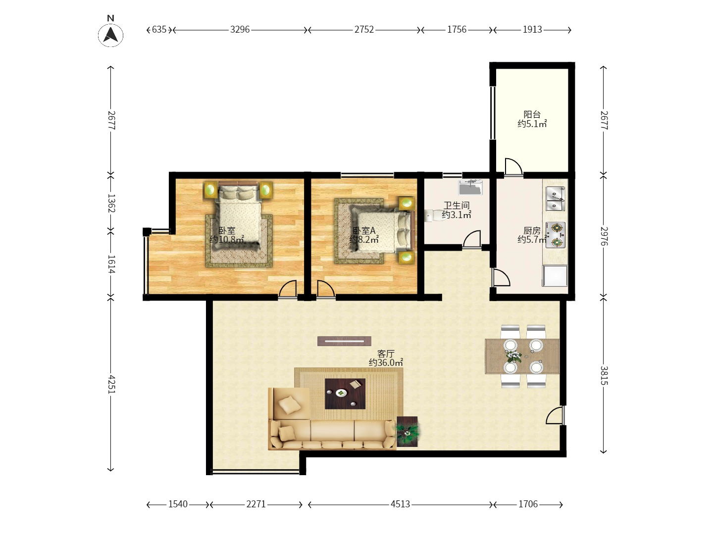 上东印象 2室2厅1卫 2200.0元/月 上东印象 2室2厅1卫 2200.0元/月户型图