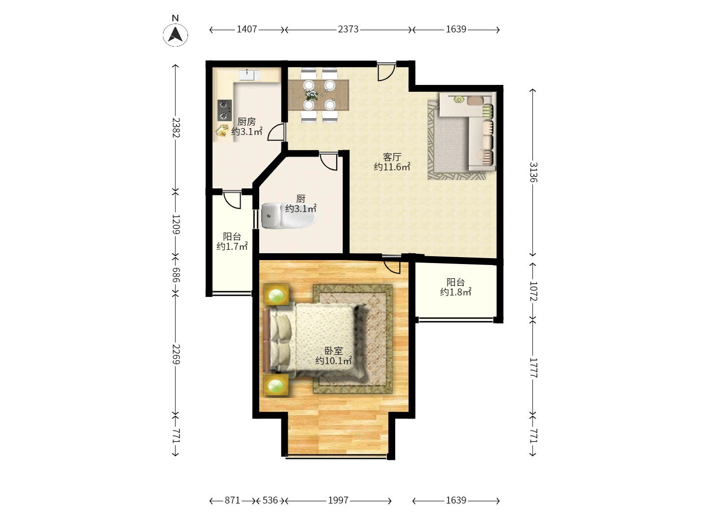 白沙晶城 1室1厅1卫 2000.0元/月 白沙晶城 1室1厅1卫 2000.0元/月户型图