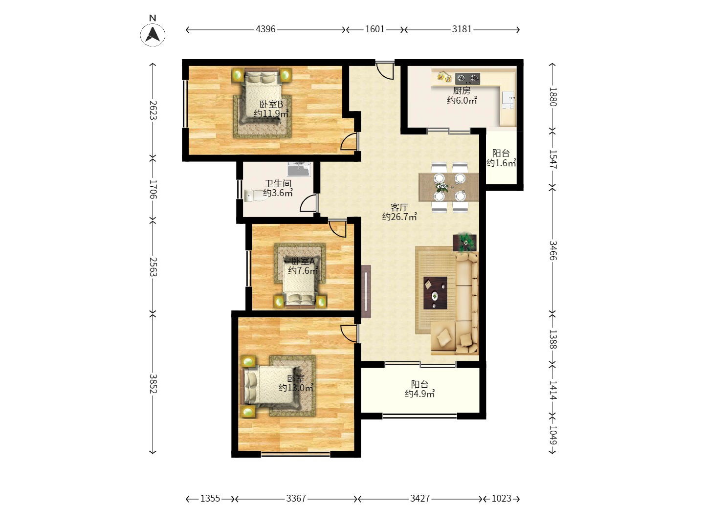 湘熙水郡(观澜海赋家园) 3室2厅1卫 3500.0元/月 湘熙水郡(观澜海赋家园) 3室2厅1卫 3500.0元/月户型图