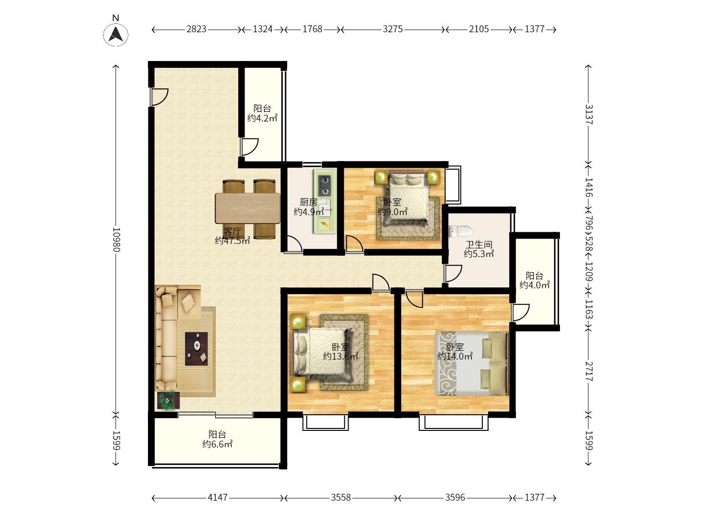 松雅湖金岸 3室2厅2卫 2500.0元/月 松雅湖金岸 3室2厅2卫 2500.0元/月户型图
