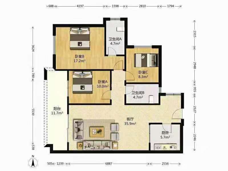 佳兆业君汇上品  3室2厅2卫    2800.0元/月 佳兆业君汇上品  3室2厅2卫    2800.0元/月户型图