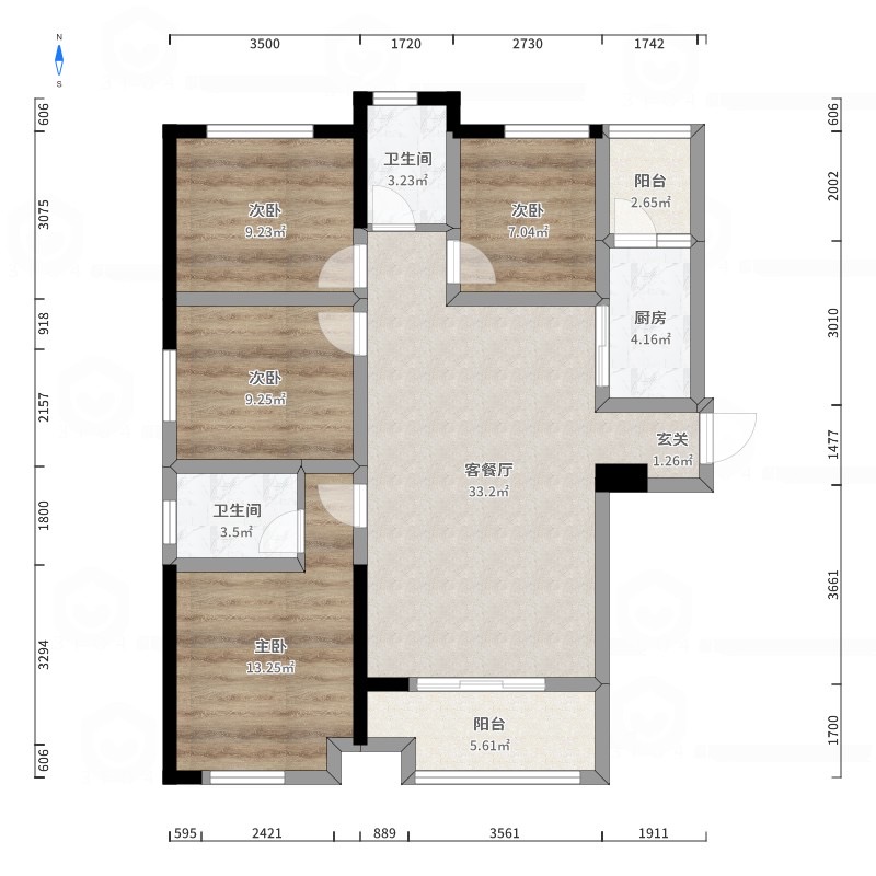 星语林南壹号  4室2厅2卫    2100.0元/月户型图