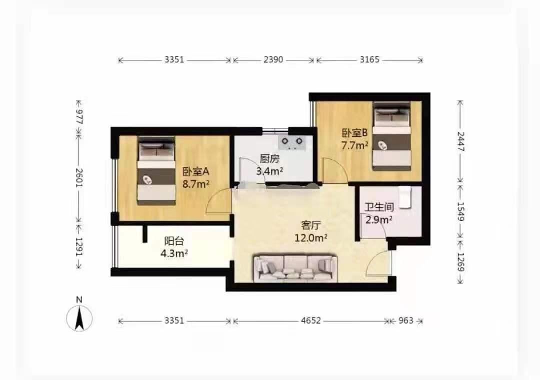 省直机关三爻小区  3室2厅2卫   2800.00元/月户型图