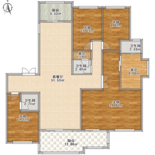 山水绿城  3室2厅2卫   64.80万户型图