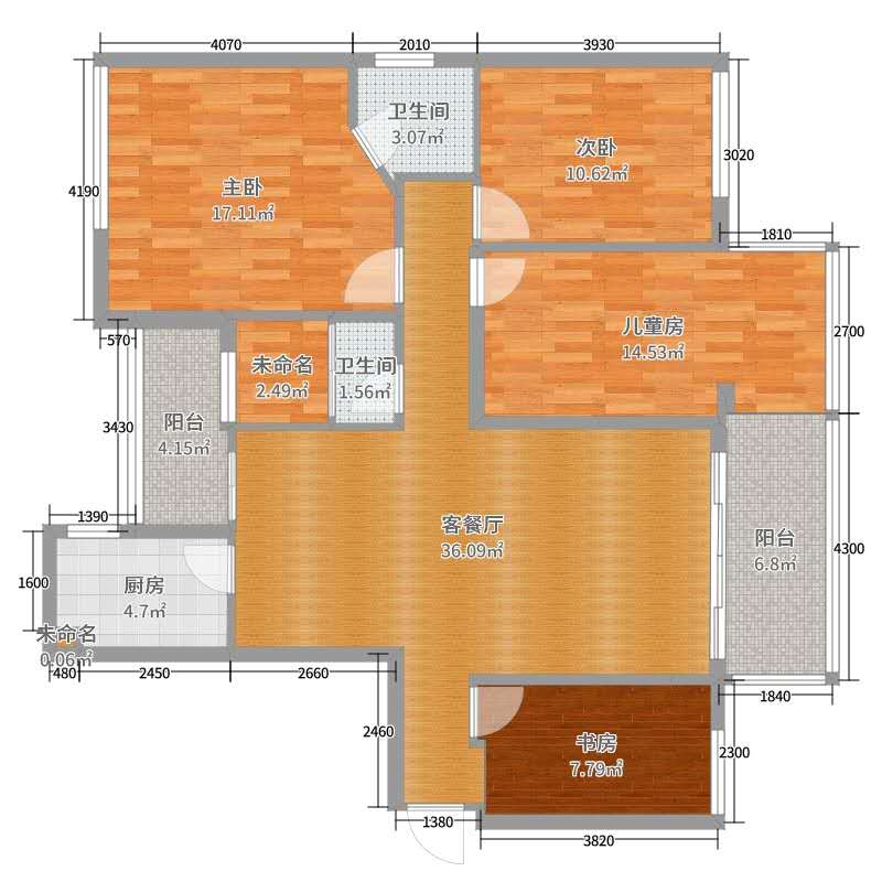 锦都豪苑  4室2厅2卫   2800.00元/月户型图