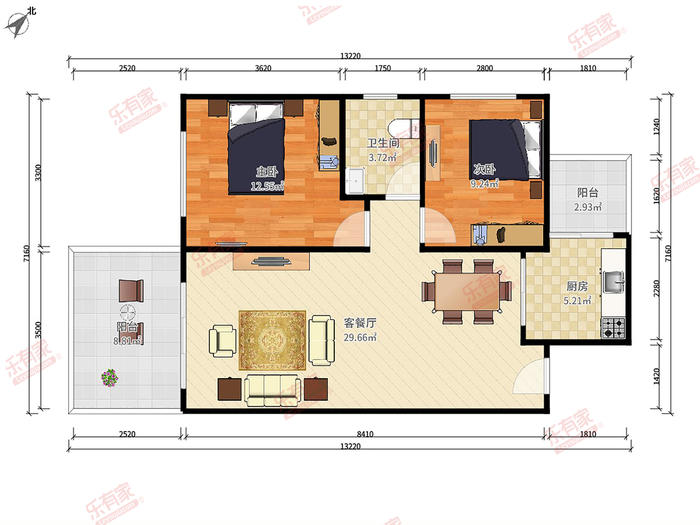 新世界碧潭园B区D区  3室2厅2卫   2800.00元/月户型图