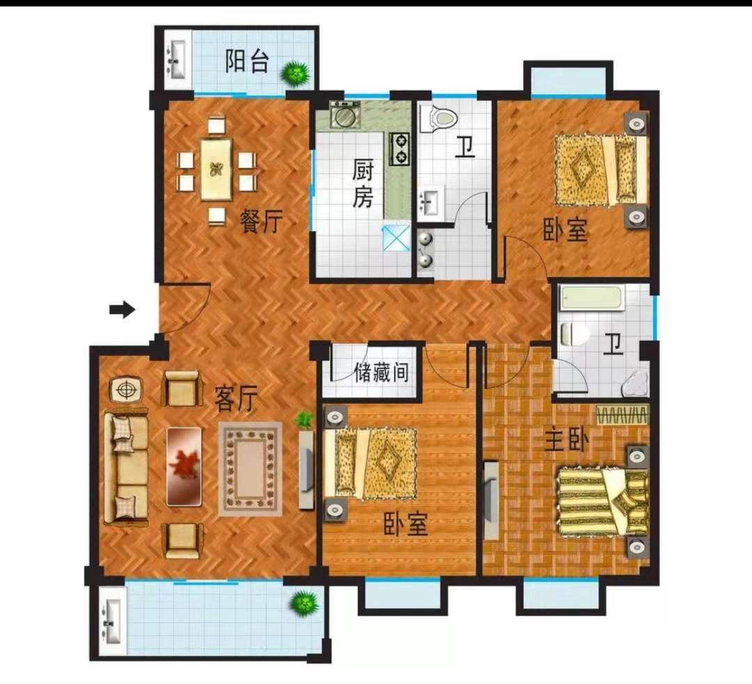 品阁  3室2厅1卫   2000.00元/月户型图