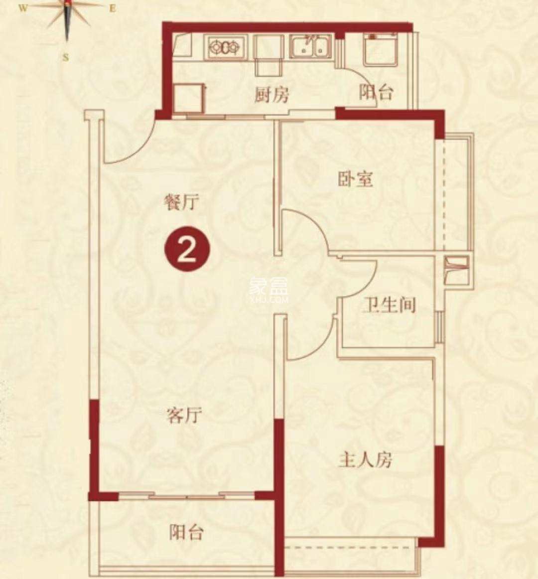 富兴嘉城  2室2厅2卫   1700.00元/月户型图